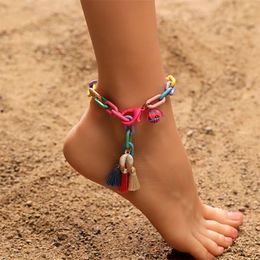 20pcs/lot Cross-border new manual chain splicing anklet female tassel shell creative design Europe and the United States fashion anklet wholesale