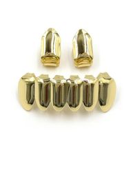Hip Hop Gold Plated Mouth Grillz Set 2pcs Single Top 6 Teeth Bottom Grill Set Whole286h8612062