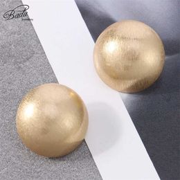 Charm Badu Frosted Gold Colour Semi-Ball Stud Earring for Women Vintage Metal Gold Colour Big and Small Different Size Earring WholesaleL4531
