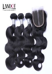 Top Lace Closures With 3 Bundles Brazilian Virgin Hair Weaves Malaysian Indian Peruvian Cambodian Brazillian Body Wave Remy Human 1857760