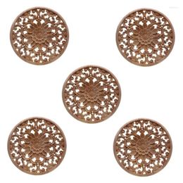 Decorative Figurines 5X Carved Flower Carving Round Wood Appliques For Furniture Cabinet Unpainted Wooden Mouldings Decal Figurine