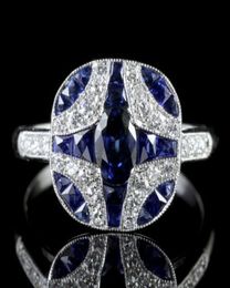 Vintage Blue Sapphire Ring 925 Sterling Silver Diamond Jewellery Engagement Cocktail Party Wedding Rings For Women Size 6 103580457