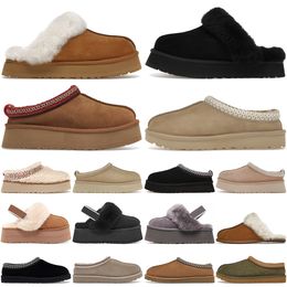 Designer -Hausschuhe Disquette Tazz Tasman Slipper Funkette Kastanienfell Mules Womans Slides Sheepell Shearling Ultra Plattform Wildleder Ober Komfort Herbst Winter