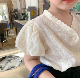 Summer Toddler Girl Blouse Japanese Styles Lace Tops Fashion Hallow Out Clothes Ins White Delicate 2105296287745