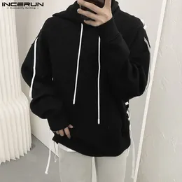 Men's Hoodies Handsome Well Fitting Tops INCERUN Solid All-match Strap Drawstring Design Sweatshirts Casual Simple Hooded Sweater S-5XL