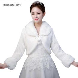 Women's Fur Faux Fur Off White Long Sleeves Wedding Capes Wraps Winter Fur Shrugs For Women Faux Fur Coat Bride Jackets Fur Stoles Bolero Para Novia z240530