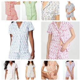 Lounge Women's Cute Roller Rabbit Pyjamas 2Piece PJ Set with Monkey Print, Short Sleeve VNeck Shirt and Shorts Casual Wear in Multiple