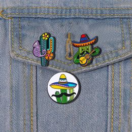Brooches Mexican Straw Hat Cactus Enamel Pins Creative Cartoon Extravert Chameleon Guitar Brooch Trendy Cute Lapel Jewelry Gifts