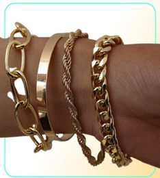 4PcsSet Hip Hop Chunky Thick Miami Curb Cuban Bracelets Bangles Punk Metal ed Rope Chain Bracelet Jewellery Gift7855331