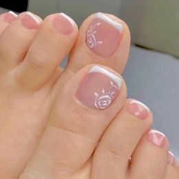False Nails 24P White Simple Toe Nails Tips Smudged Leopard Removable Acrylic Press On Toenail Short Full Cover Artificial Foot Fake Toenail z240531