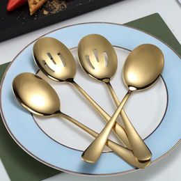 Spoons 4Pcs Stainless Steel Titanium Plating Serving Include 2 And Slotted Utensils Flatware Tableware