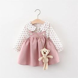 Autumn Baby Girls Clothes Outfits Toddler Princess Flower T-Shirt Strap Dress Suits for Girls Clothing 1 Year Birthday Set 240529