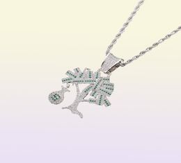 Hip Hop Gold Silver Color Cubic Zircon US Dollar Money Tree Pendant Necklace For Men Bling Jewelry43372908024571