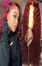 Red Colour 13x4 Lace Front synthetic Wigs Pre Plucked Curly Wig Natural Hairline Deep Part Brazilian Wig7850512