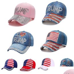 Other Home Garden 13 Styles Bling Diamond Trump 2024 Baseball Cap Usa Election Campaign Hat Cowboy Diamonds Caps Adjustable Snapback W Ot2Rv