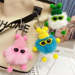 Mini Cute Rex Rabbit Fluffy Keychain Plush Doll Key Chain Pendant Creative Cartoon Keyring Accessories Headset Bag Decoration 240530