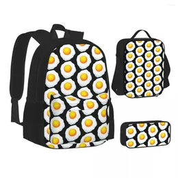 Backpack Fried Egg Backpacks Boys Girls Bookbag Students School Bags Cartoon Kids Rucksack Lunch Bag Pen Three-Piece Set