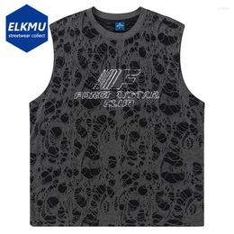 Men's Tank Tops Fashion Distressed Ripped Hip Hop Vest Man Summer Streetwear Harajuku Oversized Tee Black White