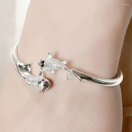 Bangle 925 Sterling Silver Bracelets For Women Noble Fish Cuff Adjustable Jewelry Fashion Party Girl Student Gift
