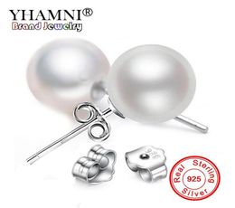 YHAMNI Have S925 Stamp 100 925 Sterling Silver Stud Earrings for Women Double Side 8MM Pearl Earrings New Jewellery ED0297209862