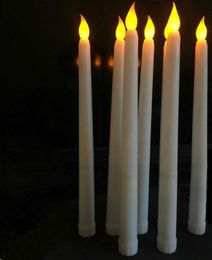 50pcs Led battery operated flickering flameless Ivory taper candle lamp candlestick Xmas wedding table Home Church decor 28cmH H9155059