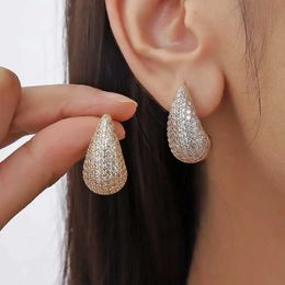 Charm Luxury Shiny Zircon Big Water Drop Stud Earrings For Women Exquisite Gold Colour Hollow Chunky Earrings Wedding Jewellery GiftsL4531