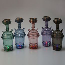 Colorful Acrylic Bong Cup Style Car Hookah Shisha Set With LED Light Unique Water Pipes Kit For Dry Herb Tobacco Smoking Bongs Oil Dab Rigs