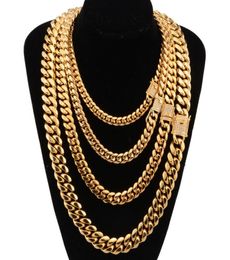 618mm wide Stainless Steel Cuban Miami Chains Necklaces CZ Zircon Box Lock Big Heavy Gold Chain for Men Hip Hop Rock jewelry2485995