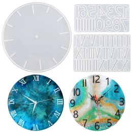 Round Clock Epoxy Resin Silicone Mould Arabic Roman Numbers Flower Leaf Clock Mould Wall Decor DIY Resin Crafts Casting Mould