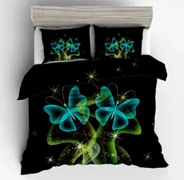 Bedding Sets 3D Printing Butterfly Flower Blue Black Yellow Duvet Cover Europe Twin Queen King Size High Quality Home Textiles
