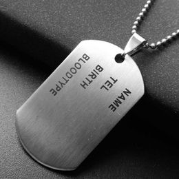 Pendant Necklaces 1pc Military Army ID Tag Badge Name Pet Dog Tags Pendant Man Metal Colour Stainless Steel Chain Necklace Charm Men Jewellery Gifts S2453102