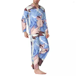 Home Clothing Ganyu Genshin Pajama Sets Japanese Manga Cute Sleepwear Unisex Long-Sleeve Casual Sleep 2 Pieces Suit Plus Size 2XL