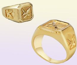 Men039s Hawk Signet Ring With Double Eagle Golden Color Medieval Stainless Steel Husband Gift5693008