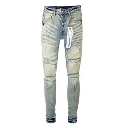 Casual Mens Youth Blue Straight Pocket Designer Hole Jean Washed Distressed Ripped Purple Denim Biker Jeans For Men