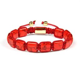 New Design Howlite Square Mens Bracelets Whole 10pcslot 4 Colours 10x10mm Manmade Howlite Flat Stone Beads Braided Bracelet50854612770619