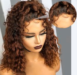 150 Short Bob Ombre Color Wig Bouncy Curly 4x4 Lace Closure Wig Lace Front Human Hair Wigs Plucked Baby Hair Remy Brazilian8067226