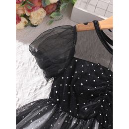 2024 Girls' Summer New Product Special Elegant And Romantic Party With Dot Mesh Bubble Sleeve Dress