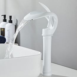 Tall Bathroom Basin Taps Single Handle Waterfall Faucet Solid Brass Basin Mixer Tap Creative Hollowed Out Design Water Tap
