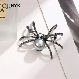 Brooches Punk Personalized Black Pearl Spider For Women Men Creative Clothes Scarf Accessories Brooch Metal Pin Party Jewelry