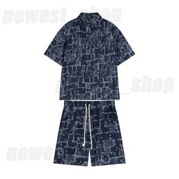 Mens Tracksuits Designer shirts Bermuda drawstring shorts Suits letter thin Denim navy blue geometry patchwork Sportswear sportsuit Sets