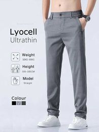 Men's Pants 2024 Summer Thin Lyocell Mens Comfortable Sports Casual Pants Soft Elastic Straight Leg Fashionable Slim Trousers Male S2452411