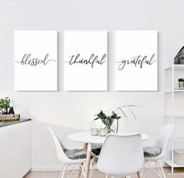 Minimalist Thankful Blessed Term Wall Art Canvas Poster Print Quotes letters Grateful Life Painting Pictures For Living Room Home 3893193