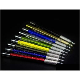 Multi Function Pens Wholesale 20Pcs/Lot 6 In 1 Tool Ballpoint Pen Screwdriver Rer Spirit Level Mti-Function Aluminium Touch Sn Stylus Dhjrv