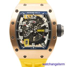 Swiss RM Wrist Watch Rose Gold Yellow Strap Skeleton Dial RM030 Automatic Mechanical Tourbillon Movement Chronograph Timepiece