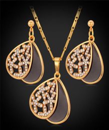 18K Gold Plated Black Enaml Sliding Cover Rhinestone Pendant Earrings Choker Neckace Fashion Jewelry Sets For Women YS7366171683