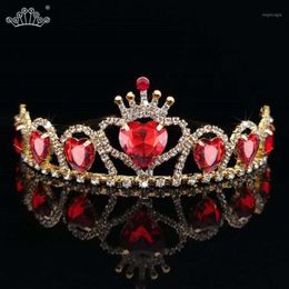 Hair Clips & Barrettes Baroque Gold Colour Tiaras Red Heart Queen Princess Crowns Crystal Headband Kid Girls Wedding Accessiories Jewelr 2321