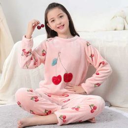 Pajamas Children Winter Long Sleeved Pajamas Set Clothing For Boys Girls Cartoon Fleece Tops+Pants 2pcs Pyjamas Kids Underwear Outfits Y240530