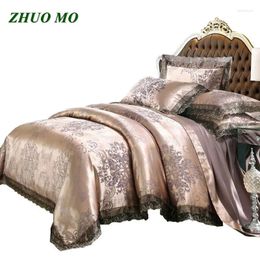 Bedding Sets Jacquard Luxury Set Queen/king Size Bed Wedding Decoration 4pcs Cotton Silk Lace Duvet Cover Fitted/bed Sheet