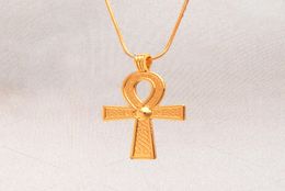 Vintage Egyptian Ankh Cross Symbol Of Life Pendant Necklace Gold Charm Crystal Ornament Wheat Chain Necklace Jewelry3377449