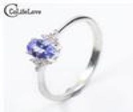 Fashion silver gemstone wedding ring for woman 4 mm * 6 mm natural tanzanite silver ring solid 925 silver tanzanite ring1084055